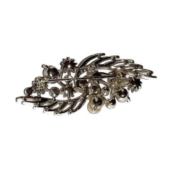 Signed Lisner  Silver Aurora Borealis Rhinestone Brooch 1950's Hollywood Glamour - Picture 6 of 8